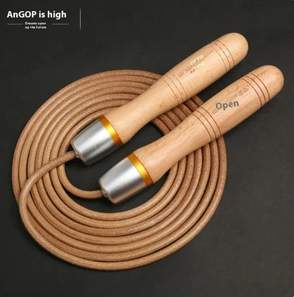 Fitness Weight Loss Exercise Slimming And Fat Burning Cowhide String Beech Handle Skipping Rope